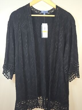 Democracy Size Medium Black Crochet Trimed Open Festival Hippie Boho Cardigan